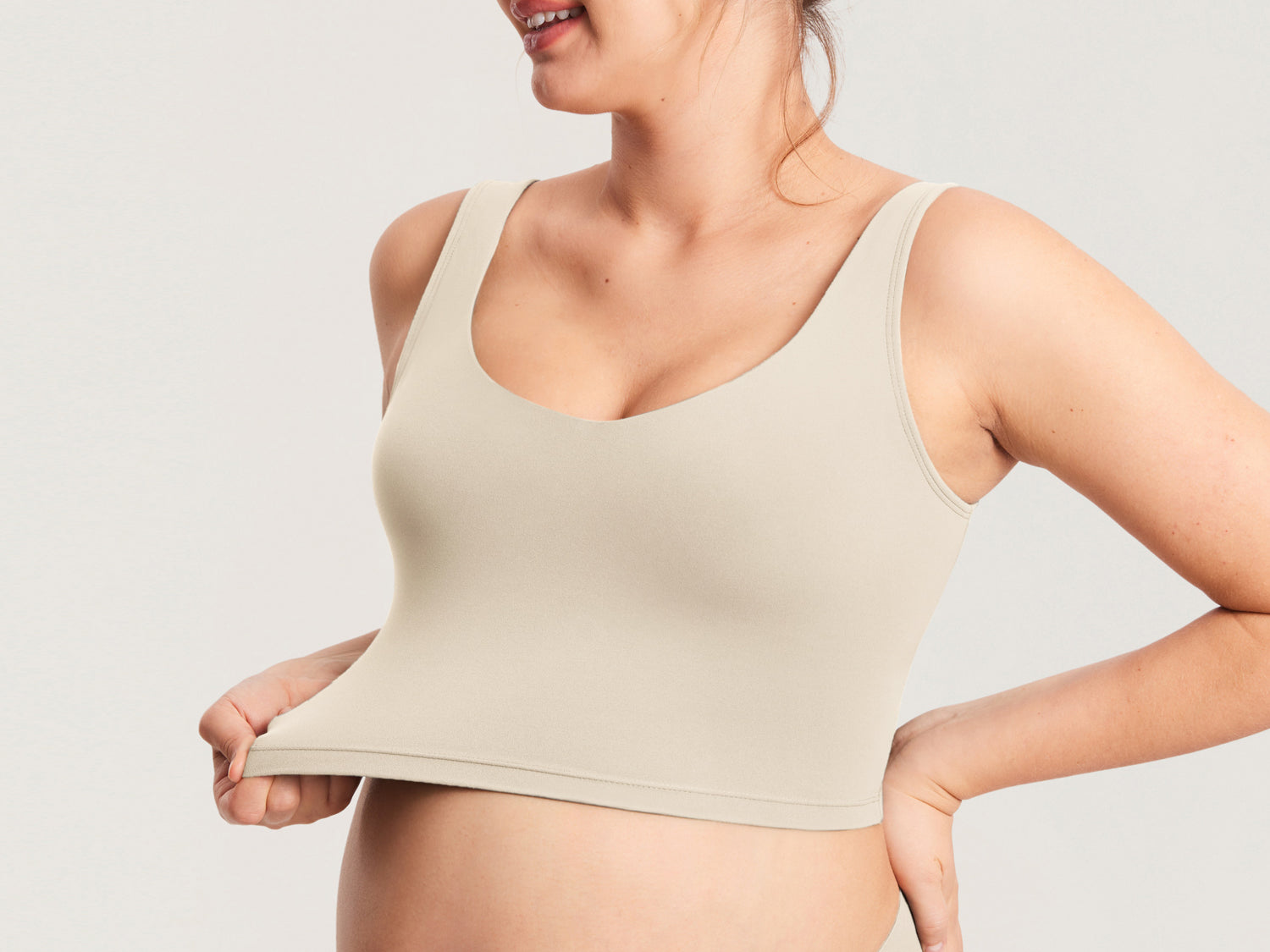Women's V Neck Nursing Crop Tank Top Taupe