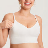 Women's Ribbed V Neck Nursing Bralette Iceland White @model_info:MOM2