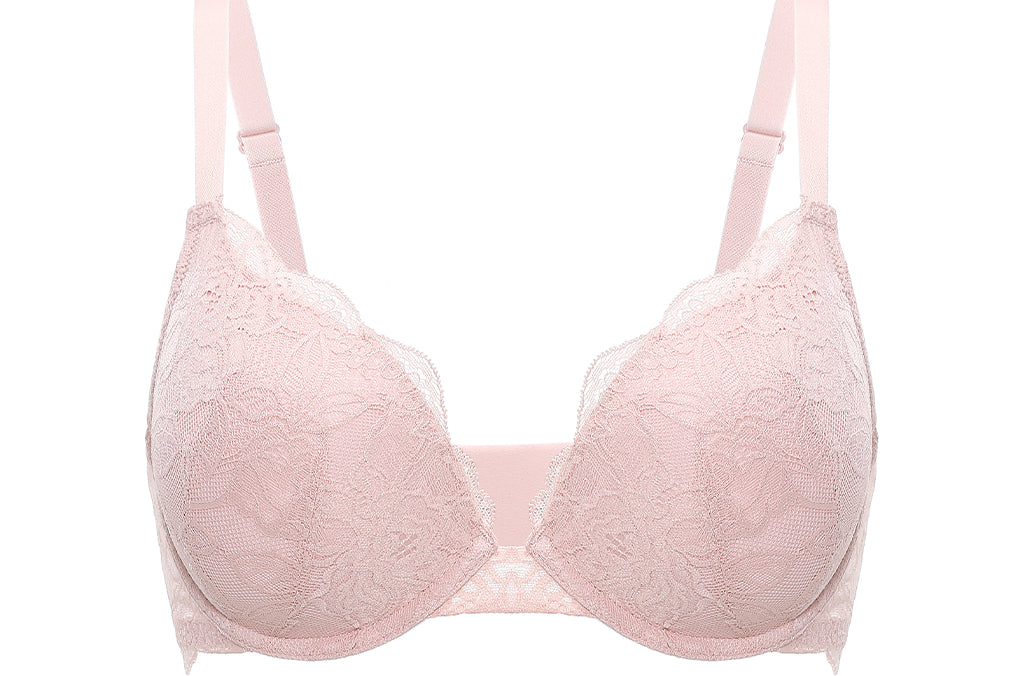Women's Lacy Plunge Push Up Bra Gentle Rose