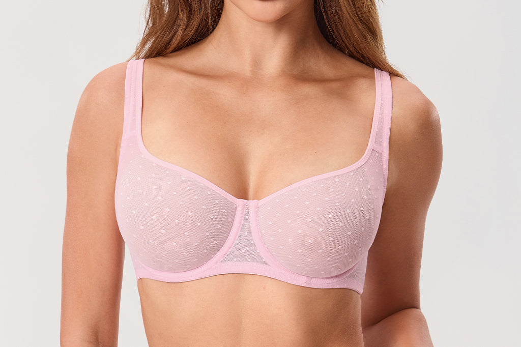 Women's Sexy Mesh Underwire Balconette Bra Sweet Pink @model_info:ESA1