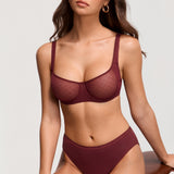 Women's Sexy Mesh Underwire Balconette Bra Dark Red @model_info:ES1