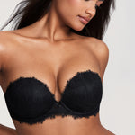 Women's Eyelash Lace Strapless Bra Black