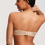 Women's Eyelash Lace Strapless Bra Beige