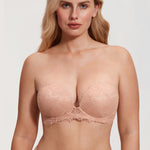 Women's Eyelash Lace Strapless Bra Blush Beige