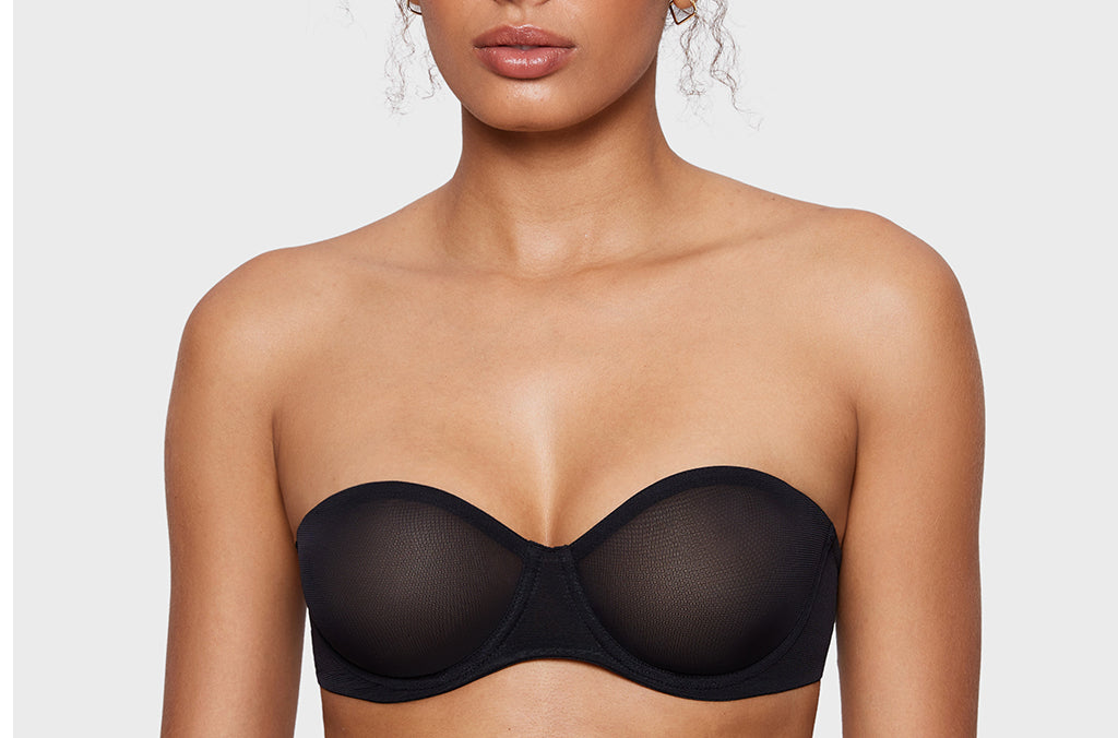 Women's Sheer Mesh Strapless Bra Black