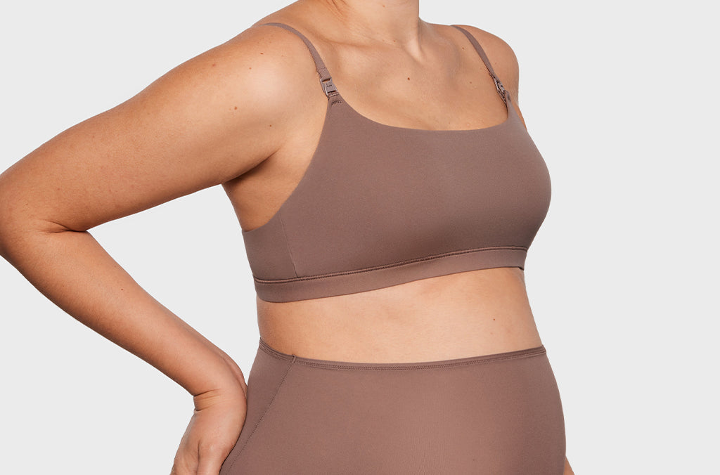 Women's Inbarely® Soft Three Layer Nursing Bralette - Scoop Neck Brown Purple @model_info:ES4