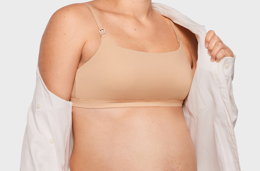 Women's Inbarely® Soft Three Layer Nursing Bralette - Scoop Neck Warm Beige @model_info:ES1