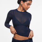 INLYRIC Women's Cosnufy® Mesh Sheer Long Sleeve Top Twilight Blue
