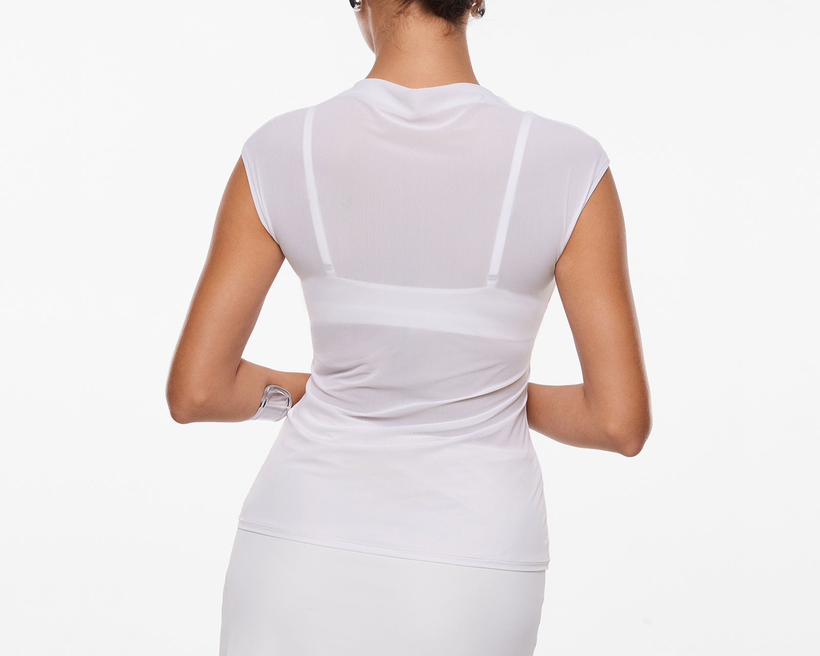 INLYRIC Cosnufy® Sheer Mesh Mock Neck Tank Top Snow White