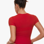 Women's Single Layer Basic Short Sleeve Top - Crew Neck Lipstick Red