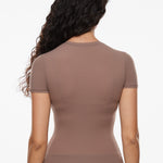 Women's Single Layer Basic Short Sleeve Top - Crew Neck Brown Purple