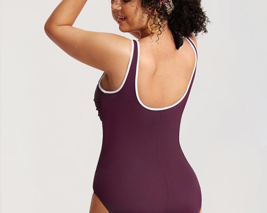 Women's Zipper One Piece Swimsuit Dark Red