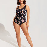 Women's Zipper One Piece Swimsuit Flowers In Full Bloom