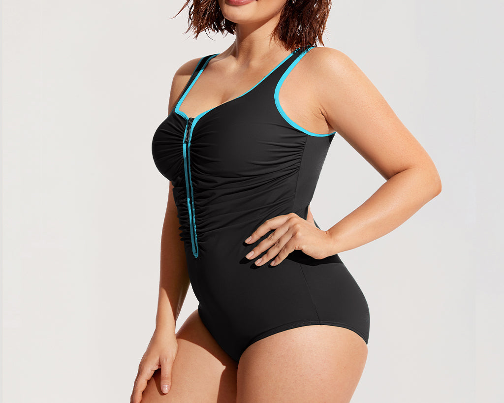Women's Zipper One Piece Swimsuit Multi Color #3