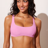 Women's Ribbed Scoop Neck Bikini Top Candy Pink @model_info:ES1