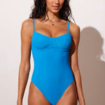 Women's Ribbed One Piece Underwire Swimsuit Madagascar Blue @model_info:ES1