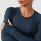CRZ YOGA Women's Seamless Long Sleeves Shirts True Navy