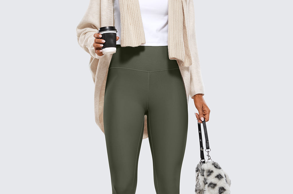 CRZ YOGA Women's Fleece Lined Leggings 25" Olive Green