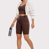 CRZ YOGA Women's Stretchy Pockets Shorts 8" Taupe