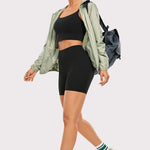 CRZ YOGA Women's Yoga High Rise Biker Butterluxe Pockets Shorts 5'' Dark Grey Camouflage 2