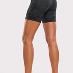 CRZ YOGA Women's Yoga High Rise Biker Butterluxe Pockets Shorts 5'' Dark Grey Camouflage 2