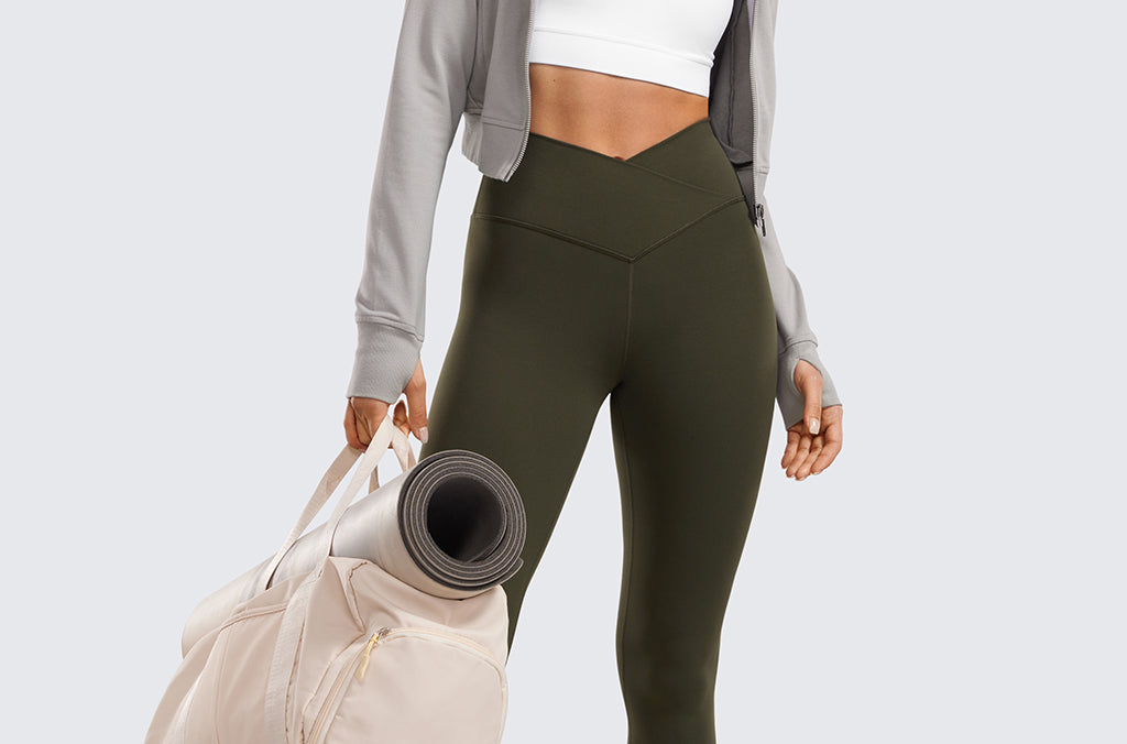 CRZ YOGA Women's High Rise Butterluxe Yoga Leggings 25'' V Cross Waist True Navy