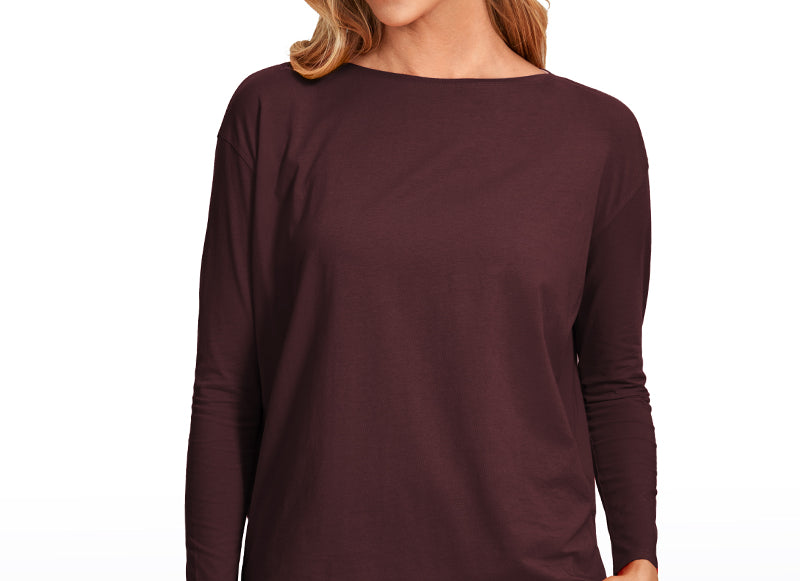 Women's Pima Cotton Boat Neck Long Sleeve Shirts Tie Dye Smoke Ink