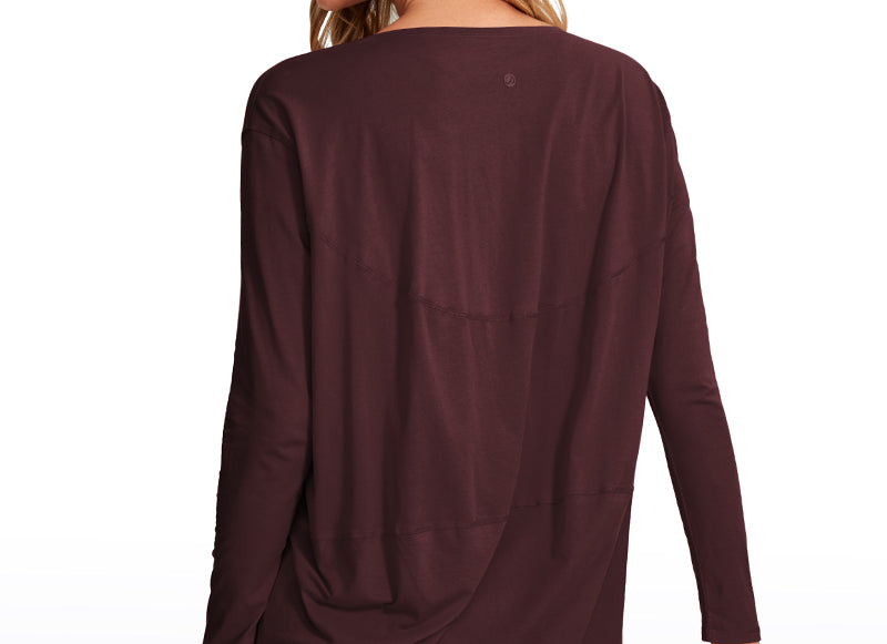 Women's Pima Cotton Boat Neck Long Sleeve Shirts Tie Dye Smoke Ink
