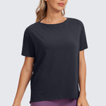 Women's Pima Cotton Boat Neck Short Sleeves Shirts White