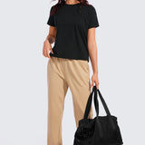 CRZ YOGA Women's Pima Cotton Crew Neck Short Sleeves Shirts Black