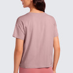 CRZ YOGA Women's Pima Cotton Crew Neck Short Sleeves Shirts Twilight Rose Pink