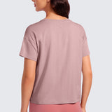 CRZ YOGA Women's Pima Cotton Crew Neck Short Sleeves Shirts Twilight Rose Pink
