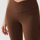 CRZ YOGA Women's V Cross Waist Flare Leggings 31'' Olive Green