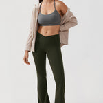 CRZ YOGA Women's V Cross Waist Flare Leggings 31'' Black