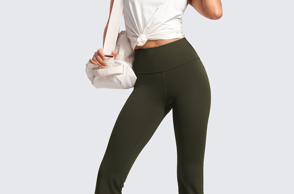 CRZ YOGA Women's High Waist Flare Leggings 30.5" Olive Green