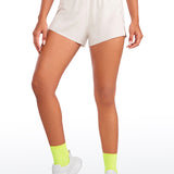 CRZ YOGA Women's Running Feathery-Fit Soft Spilt Quick Dry Lined Shorts Milky White