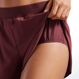 CRZ YOGA Women's Running Feathery-Fit Soft Spilt Quick Dry Lined Shorts Red Merlot