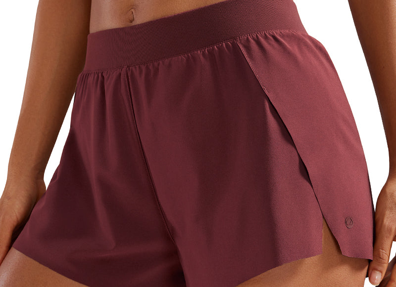 CRZ YOGA Women's Running Feathery-Fit Soft Spilt Quick Dry Lined Shorts Red Merlot