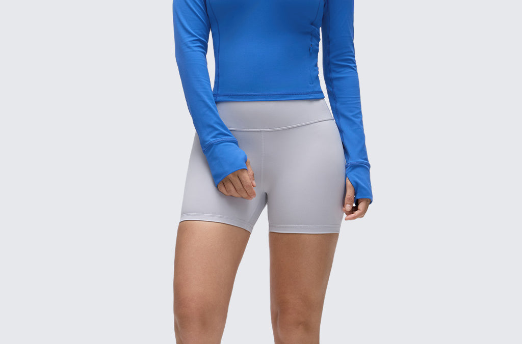CRZ YOGA Women's Half Zip Long Sleeve Cropped Top Sparkle Blue