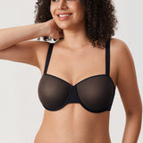 Women's Sheer Mesh Balconette Bra Black