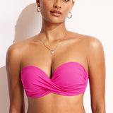 Women's Sexy Strapless Bandeau Bikini Top Hibiscus Purple @model_info:bandeau