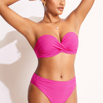Women's Sexy Strapless Bandeau Bikini Top Hibiscus Purple @model_info:bandeau